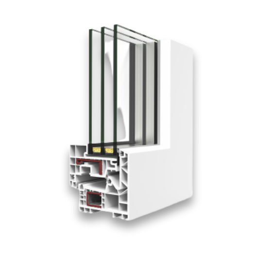 Perfil de PVC Cortizo A84 em corte