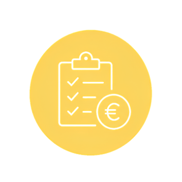 Ícone de orçamento com lista e símbolo do euro