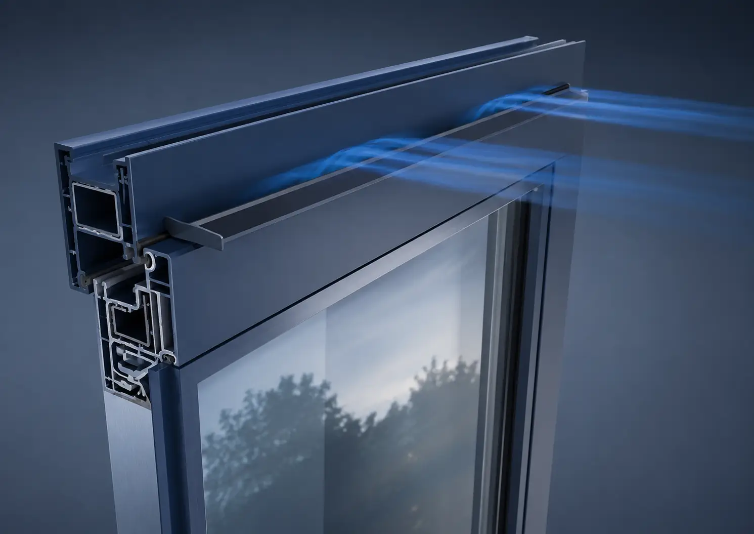 Perfil de janela com fluxo de ar da microventilação