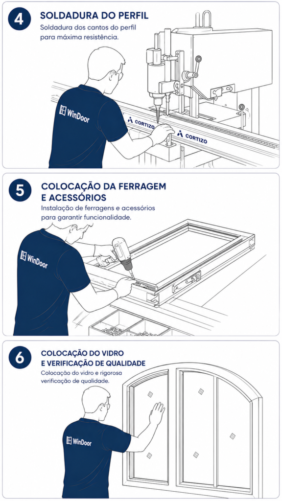 Etapas de fabrico de uma janela de PVC, da soldadura ao controlo de qualidade