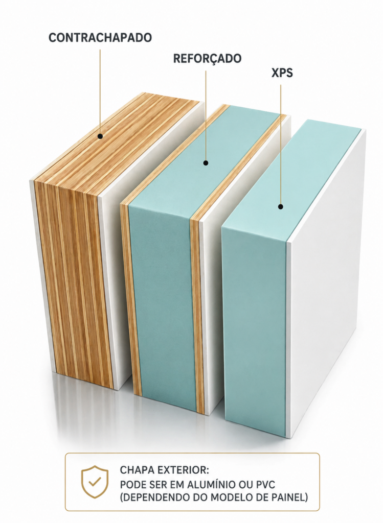 Camadas de um painel de porta em PVC